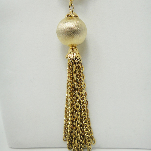 Tassel Necklace Gold Tone Rope Chain Pendant - Picture 4 of 7